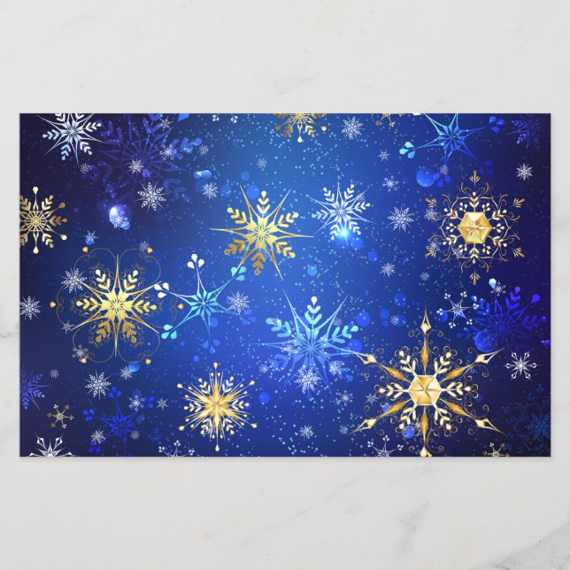 XMAS Blue Background mit goldenen Schneeflocken Flyer (Vorne)