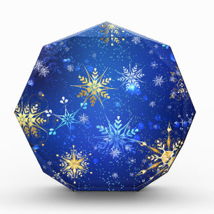 XMAS Blue Background mit goldenen Schneeflocken Fotoblock