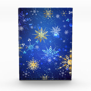 XMAS Blue Background mit goldenen Schneeflocken Fotoblock