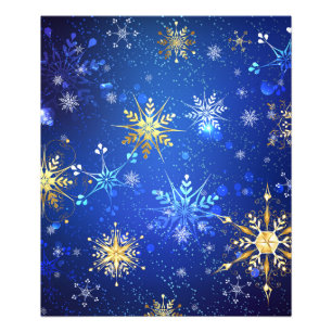 XMAS Blue Background mit goldenen Schneeflocken Fotodruck