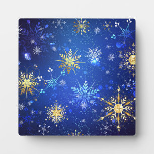 XMAS Blue Background mit goldenen Schneeflocken Fotoplatte