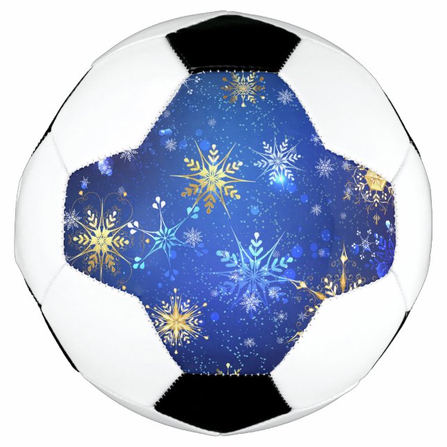 XMAS Blue Background mit goldenen Schneeflocken Fußball (Vorderseite)