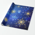 XMAS Blue Background mit goldenen Schneeflocken Geschenkpapier<br><div class="desc">Blauer Weihnachtsgebirge mit goldenen und weißen Schneeflocken. Goldene Schneeflocken. XMAS.</div>