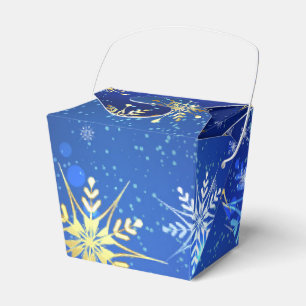 XMAS Blue Background mit goldenen Schneeflocken Geschenkschachtel