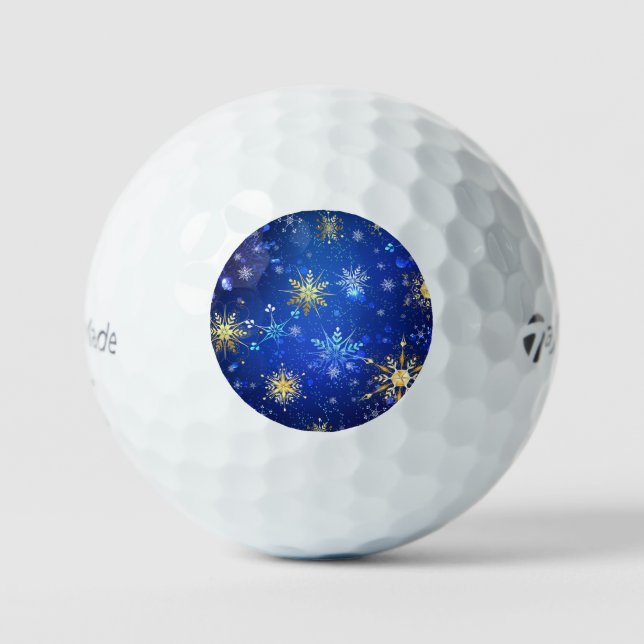 XMAS Blue Background mit goldenen Schneeflocken Golfball (Vorderseite)