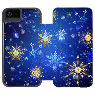 XMAS Blue Background mit goldenen Schneeflocken Incipio Watson™ iPhone 5 Geldbörsen Hülle
