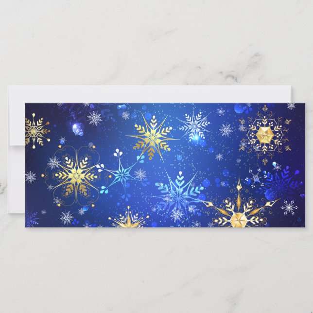 XMAS Blue Background mit goldenen Schneeflocken Karte (Vorderseite)