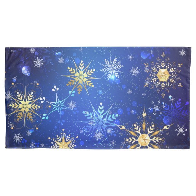 XMAS Blue Background mit goldenen Schneeflocken Kissenbezug (Vorderseite)