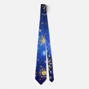 XMAS Blue Background mit goldenen Schneeflocken Krawatte