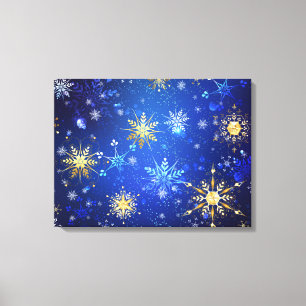 XMAS Blue Background mit goldenen Schneeflocken Leinwanddruck