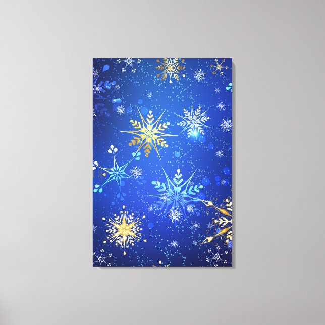 XMAS Blue Background mit goldenen Schneeflocken Leinwanddruck (Vorderseite)