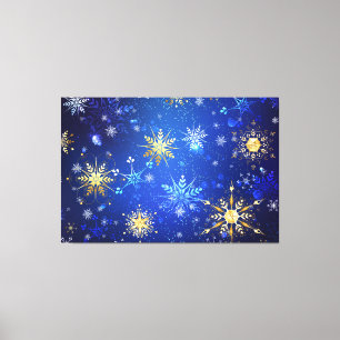 XMAS Blue Background mit goldenen Schneeflocken Leinwanddruck