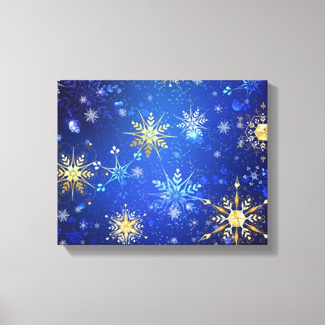 XMAS Blue Background mit goldenen Schneeflocken Leinwanddruck (Vorderseite)