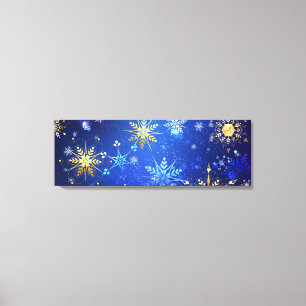 XMAS Blue Background mit goldenen Schneeflocken Leinwanddruck