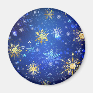 XMAS Blue Background mit goldenen Schneeflocken Magnet