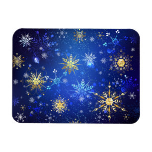 XMAS Blue Background mit goldenen Schneeflocken Magnet