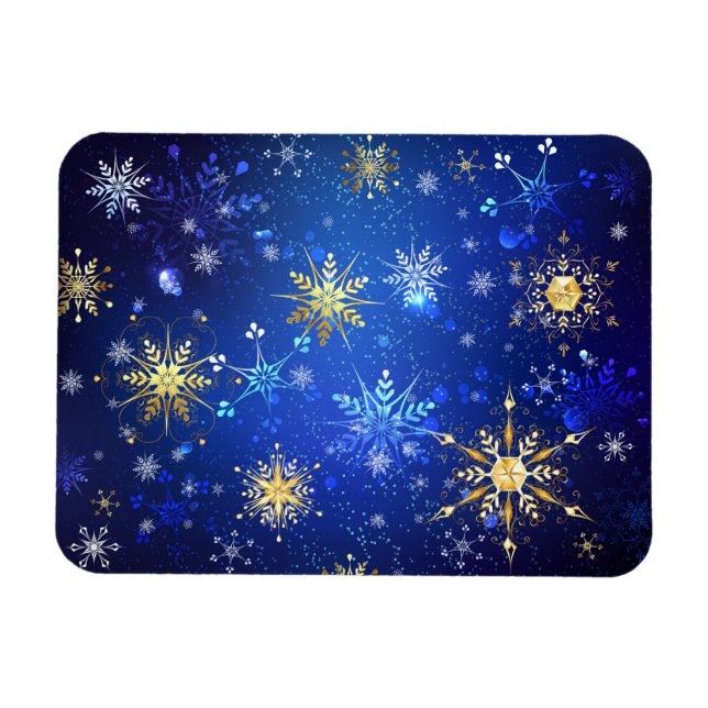 XMAS Blue Background mit goldenen Schneeflocken Magnet (Horizontal)