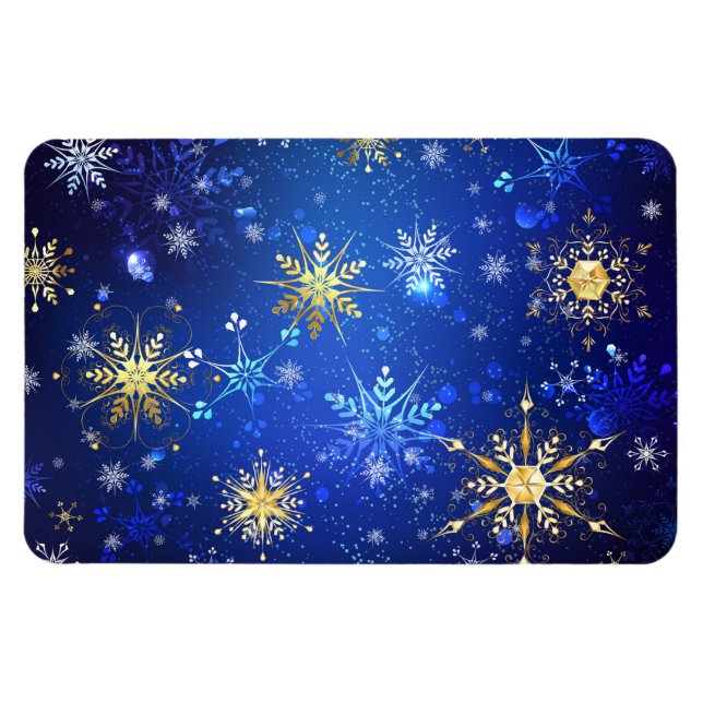 XMAS Blue Background mit goldenen Schneeflocken Magnet (Horizontal)