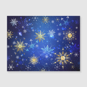 XMAS Blue Background mit goldenen Schneeflocken Magneteinladung