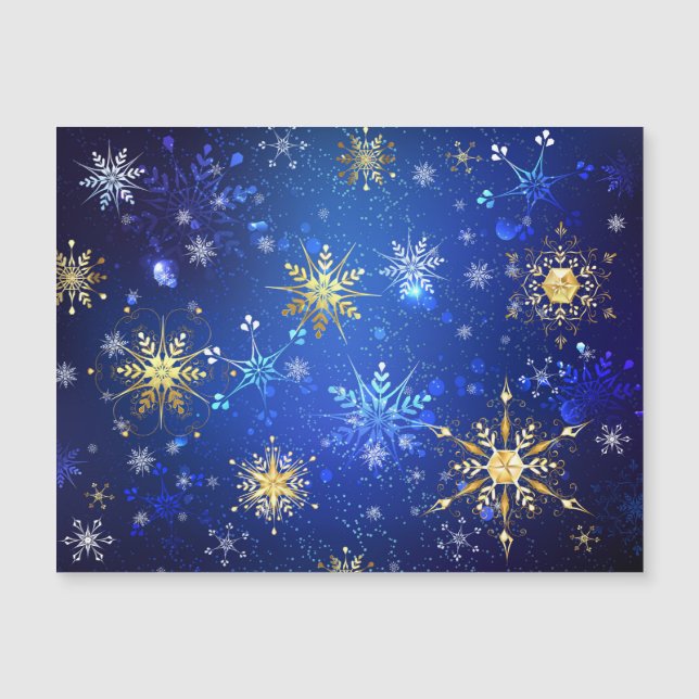 XMAS Blue Background mit goldenen Schneeflocken Magneteinladung (Vorderseite)