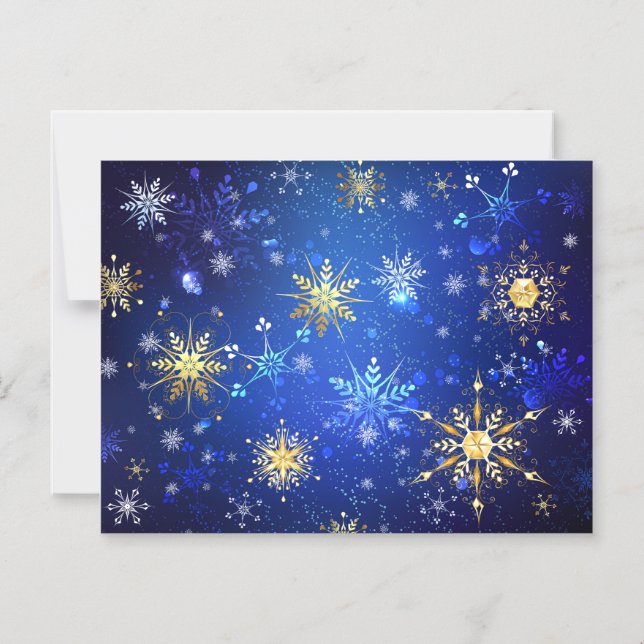 XMAS Blue Background mit goldenen Schneeflocken Magneteinladung (Vorderseite)