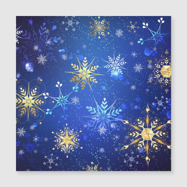 XMAS Blue Background mit goldenen Schneeflocken Magneteinladung (Vorderseite)