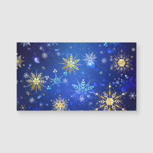 XMAS Blue Background mit goldenen Schneeflocken Magnetkarte