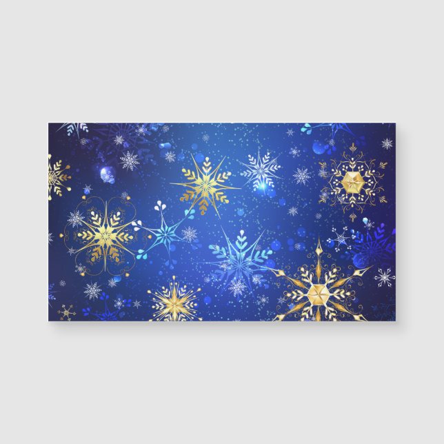 XMAS Blue Background mit goldenen Schneeflocken Magnetkarte (Vorderseite)