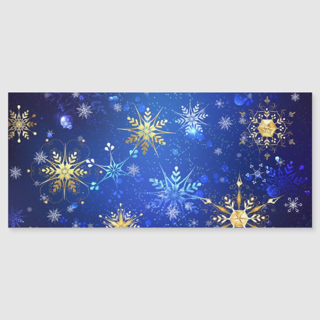 XMAS Blue Background mit goldenen Schneeflocken Magnetkarte (Vorderseite)