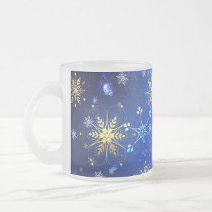 XMAS Blue Background mit goldenen Schneeflocken Mattglastasse