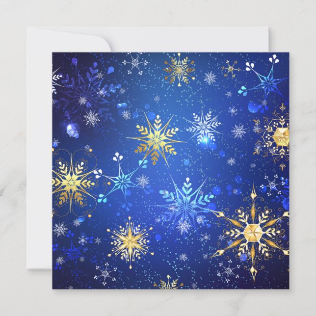 XMAS Blue Background mit goldenen Schneeflocken Mitteilungskarte (Vorderseite)