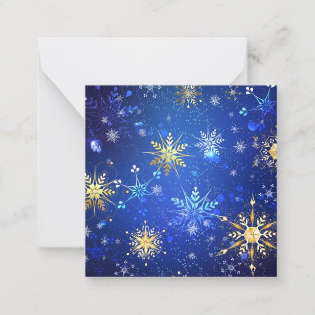 XMAS Blue Background mit goldenen Schneeflocken Mitteilungskarte (Vorderseite)
