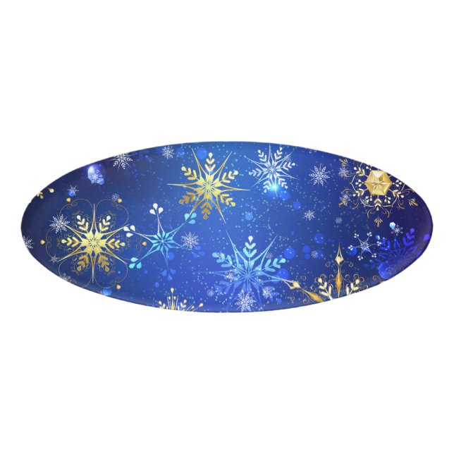 XMAS Blue Background mit goldenen Schneeflocken Namenschild (Vorderseite)