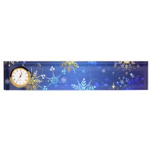 XMAS Blue Background mit goldenen Schneeflocken Namensplakette
