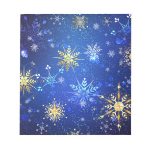 XMAS Blue Background mit goldenen Schneeflocken Notizblock
