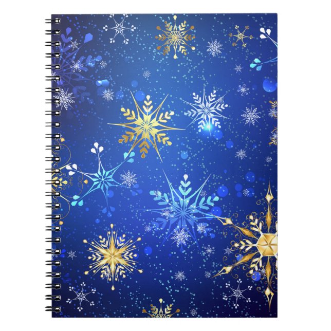 XMAS Blue Background mit goldenen Schneeflocken Notizblock (Vorderseite)