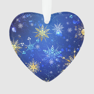 XMAS Blue Background mit goldenen Schneeflocken Ornament