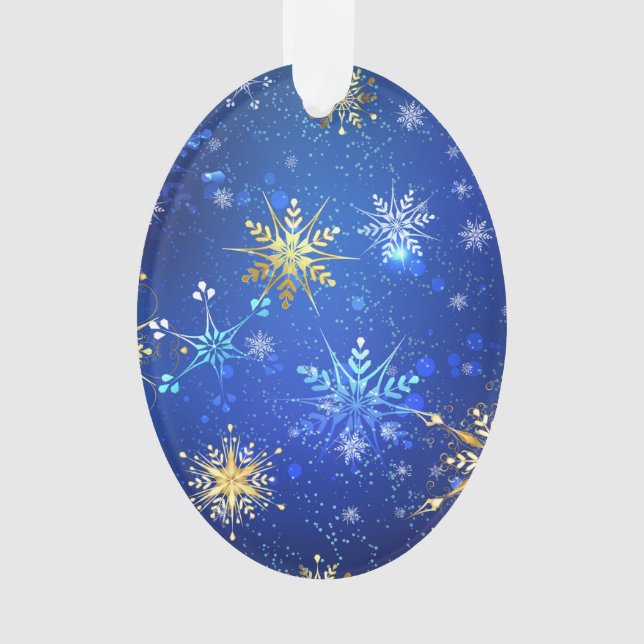 XMAS Blue Background mit goldenen Schneeflocken Ornament (Vorderseite)