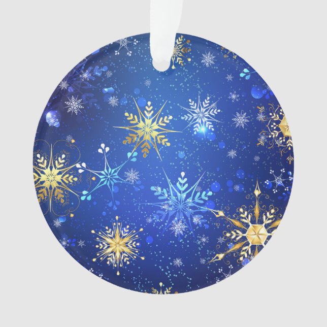 XMAS Blue Background mit goldenen Schneeflocken Ornament (Vorderseite)