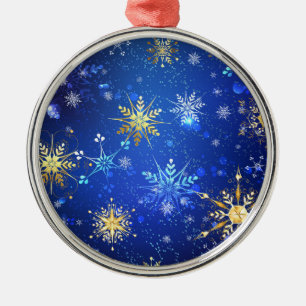 XMAS Blue Background mit goldenen Schneeflocken Ornament Aus Metall