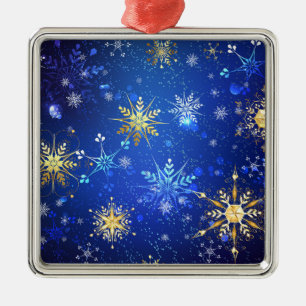XMAS Blue Background mit goldenen Schneeflocken Ornament Aus Metall