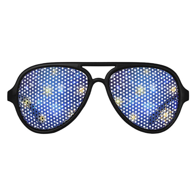 XMAS Blue Background mit goldenen Schneeflocken Partybrille (Vorderseite)