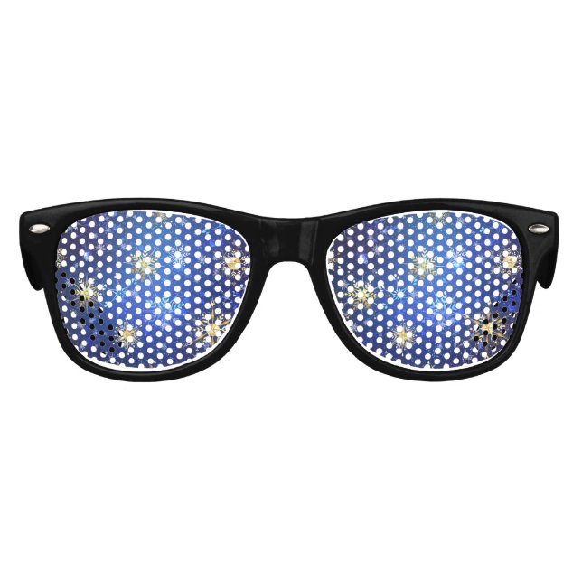 XMAS Blue Background mit goldenen Schneeflocken Partybrille (Vorderseite)