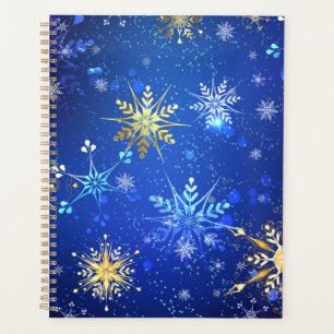 XMAS Blue Background mit goldenen Schneeflocken Planer
