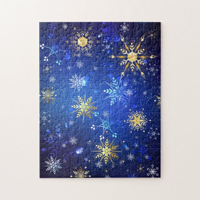 XMAS Blue Background mit goldenen Schneeflocken Puzzle (Vertikal)