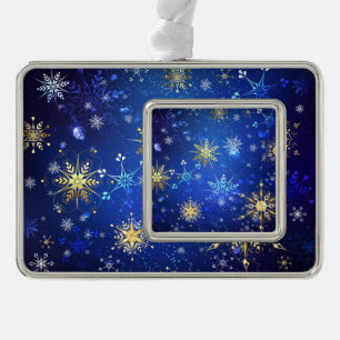 XMAS Blue Background mit goldenen Schneeflocken Rahmen-Ornament Silber