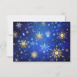 XMAS Blue Background mit goldenen Schneeflocken RSVP Karte