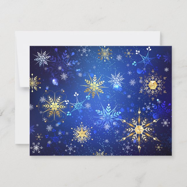 XMAS Blue Background mit goldenen Schneeflocken RSVP Karte (Vorderseite)
