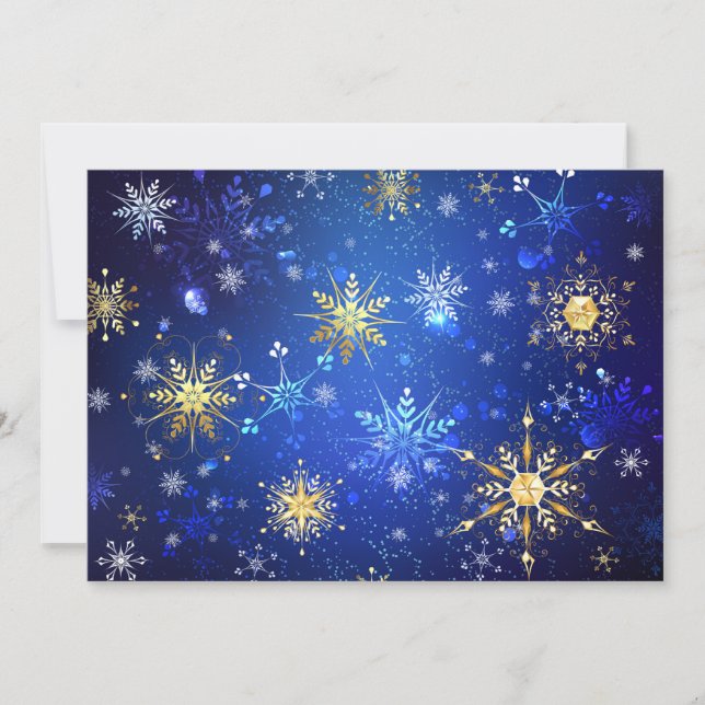 XMAS Blue Background mit goldenen Schneeflocken Save The Date (Vorderseite)