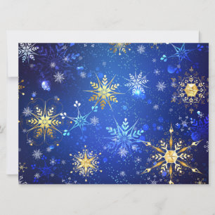 XMAS Blue Background mit goldenen Schneeflocken Save The Date